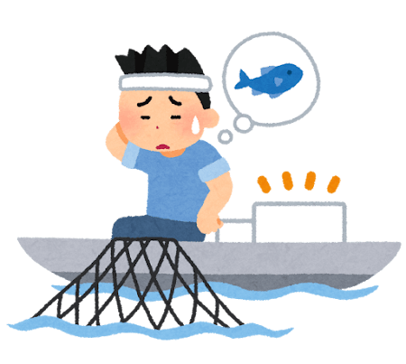 釣果が出ずに悩む釣り人のイラスト