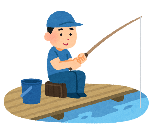 穂先を見つめてアタリを待つ釣り人のイラスト