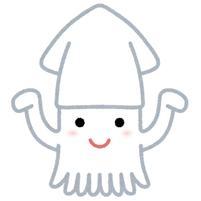 かわいいイカのキャラクターのイラスト